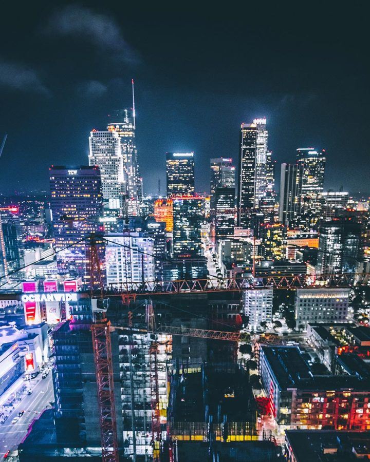 los angeles buildings lit up at night time